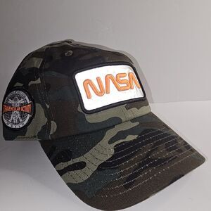 NASA Camo Baseball Hat REFLECTIVE Logo Patches + Stitching Adjustable Camoflauge